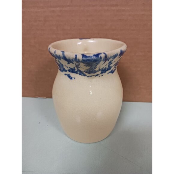 Vintage Robinson Ransbottom Pottery Blue Wheat Spongeware Stoneware 1pt Pitcher - Picture 6 of 7